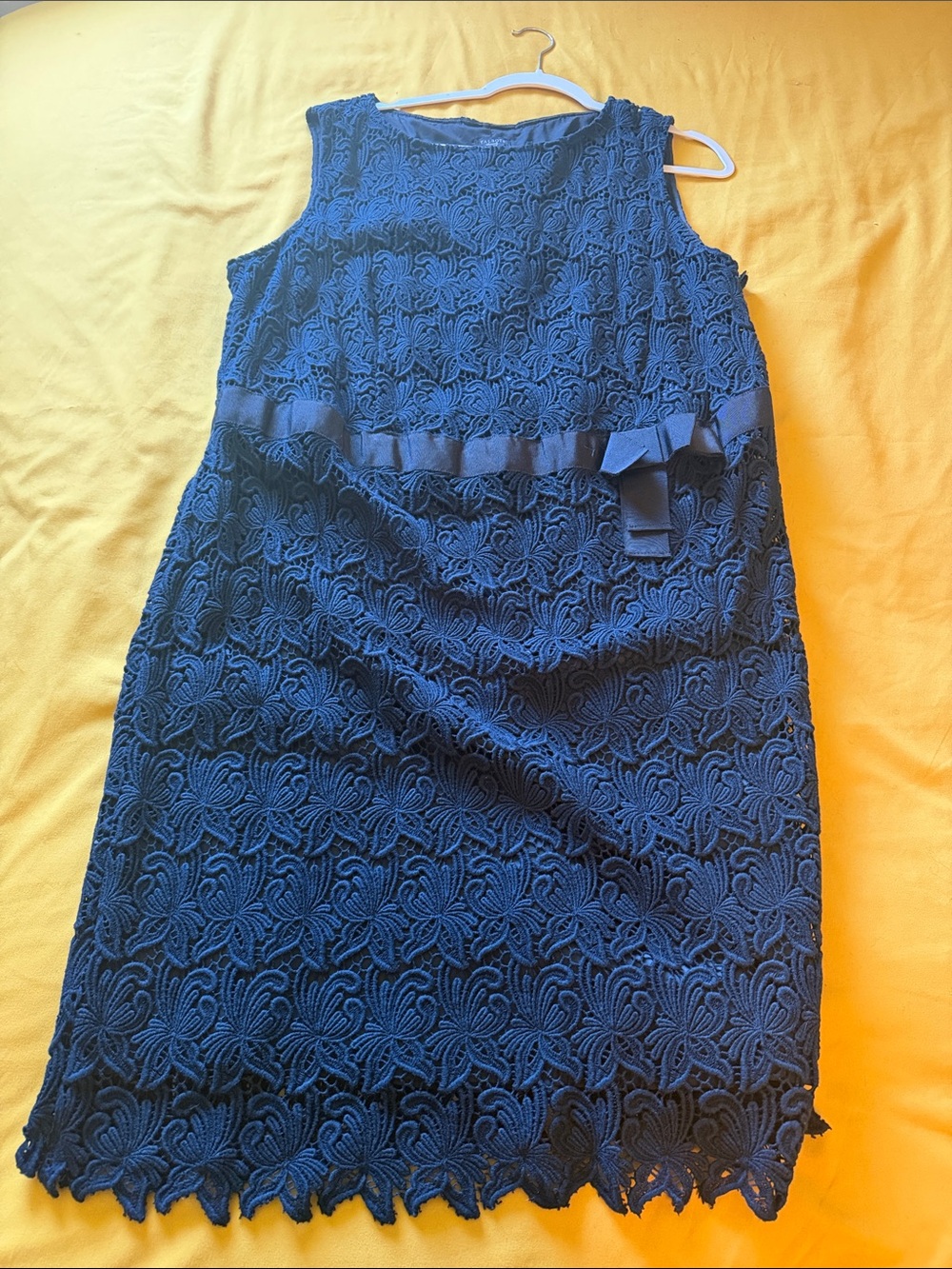Talbots Navy Lace Midi Dress with Ribbon Detail